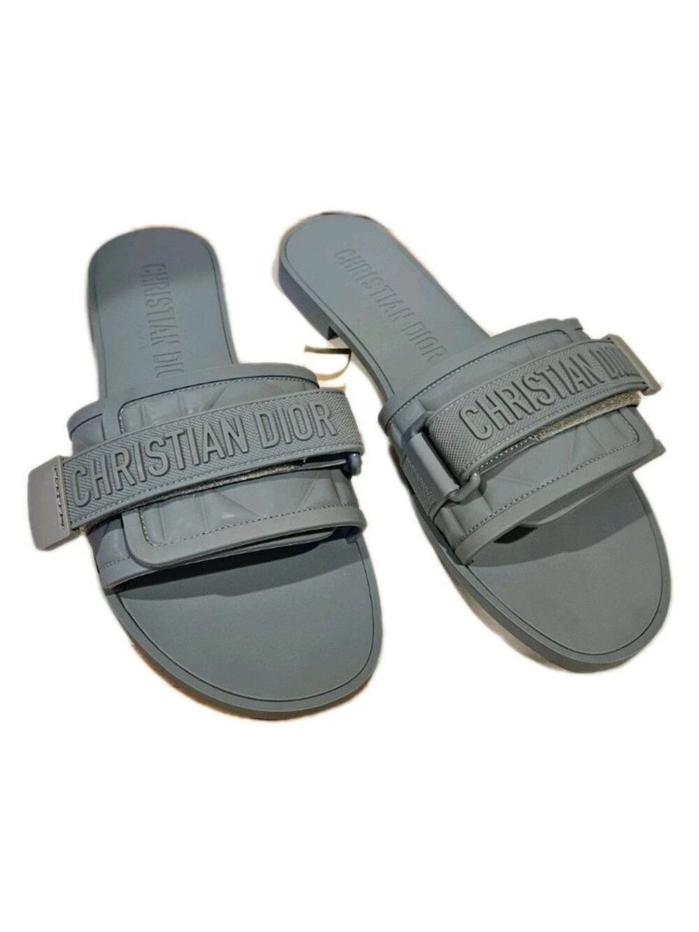 Christian Dior Light Blue Logo Slide Sandals Slip-On Comfort Rubber Women's 39
